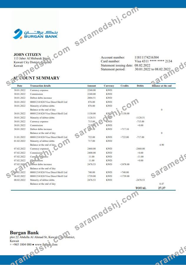 Kuwait Burgan Bank statement